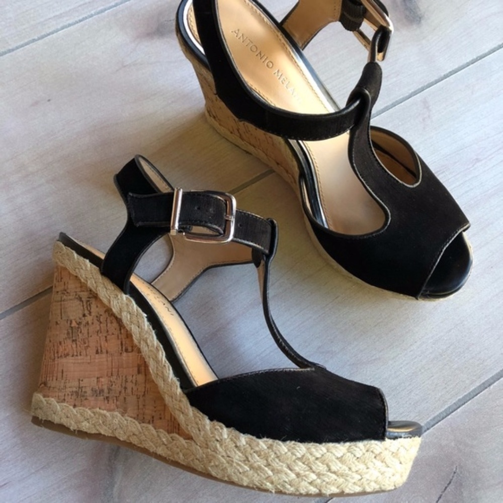 Antonio Melani Black Ankle Strap Wedge